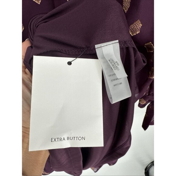 New CALVIN KLEIN Womens Size 2 Purple Gold Tie Cuffs Balloon Sleeve Shift Dress - Picture 9 of 11